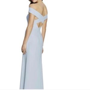 Dessy Collection Bridesmaid Light Blue Backless Dress